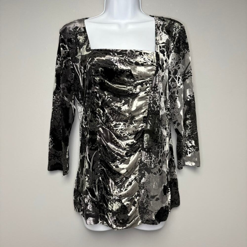 VTG Y2K Burnout‎ Velvet Square Neck Gothic Witchy Whimsigoth Womens Top Sz L